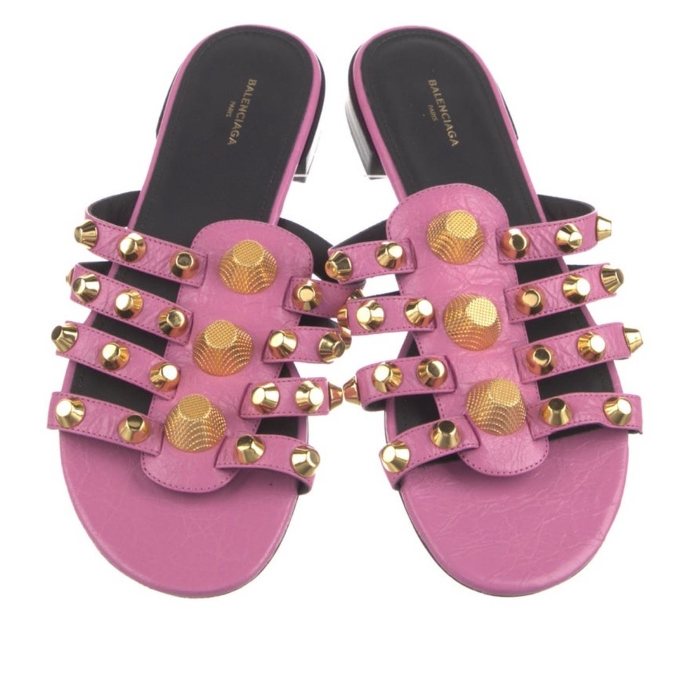 Balenciaga Pink Sandals with Gold Studs